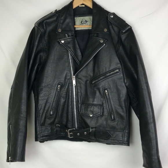 Other - Vtg Burks Bay Black Leather Motorcycle Belt Jacket